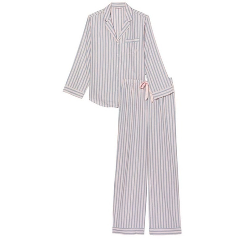 Victoria’s Secret Flannel Stripe Pijama Set - pink and blue w/ metallic gold XL